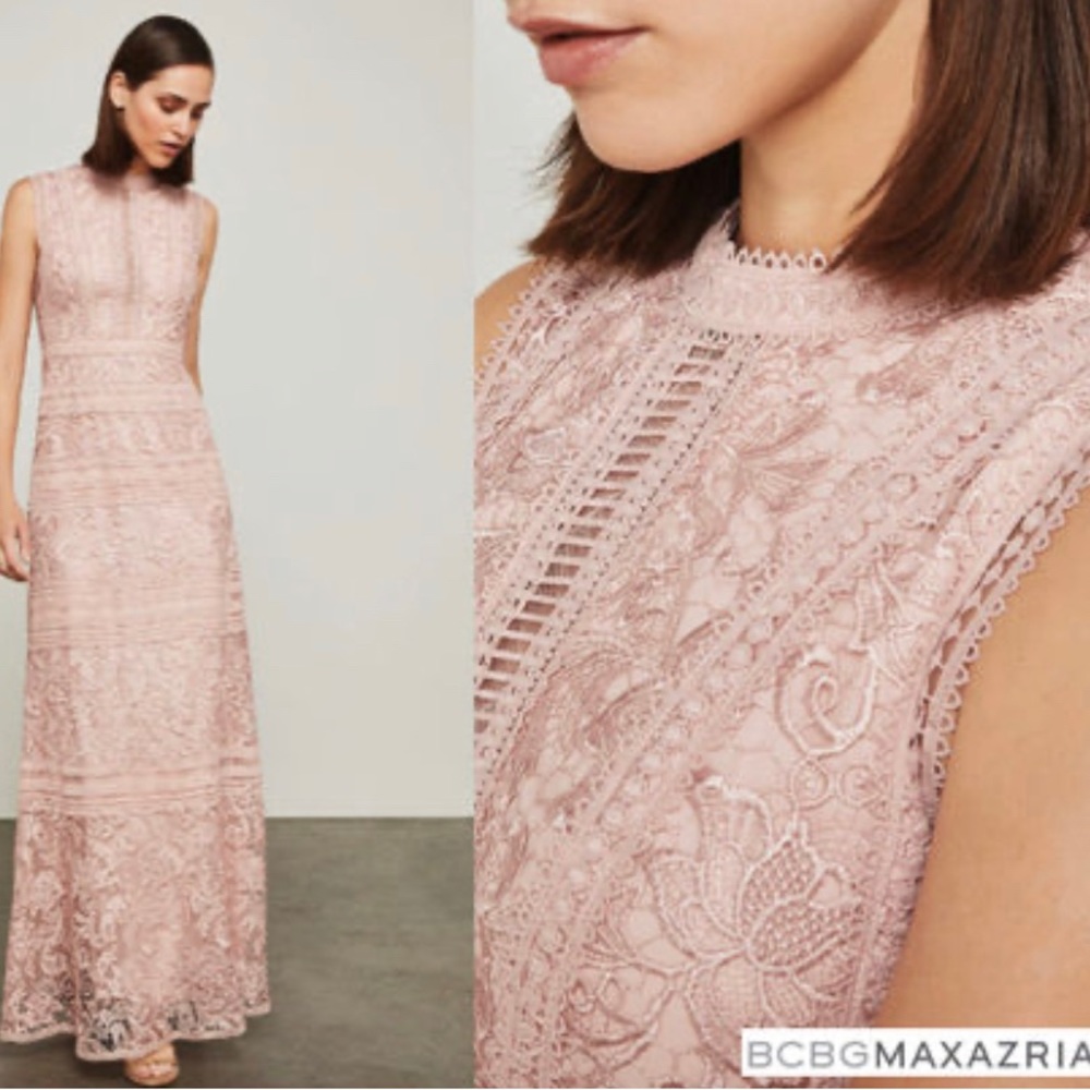 BCBGMAXAZRIA SLEEVELESS LACE GOWN MAXI DRESS, DUSTY PINK, Size 4 $495 regular